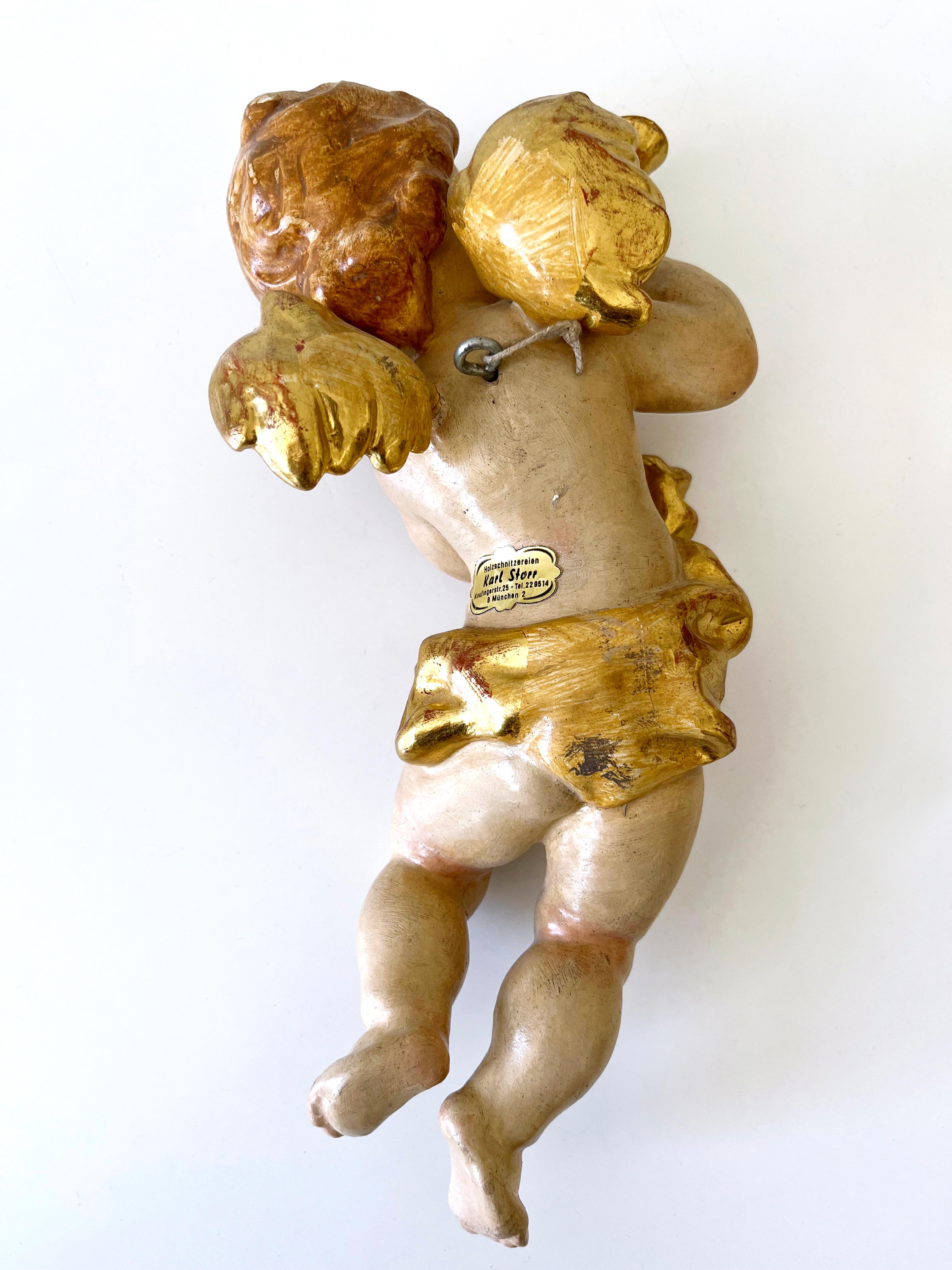 Set of Four Beautiful Polychrome Hand-Carved Wood Putti / Cherubs 1960s Germany For Sale 14