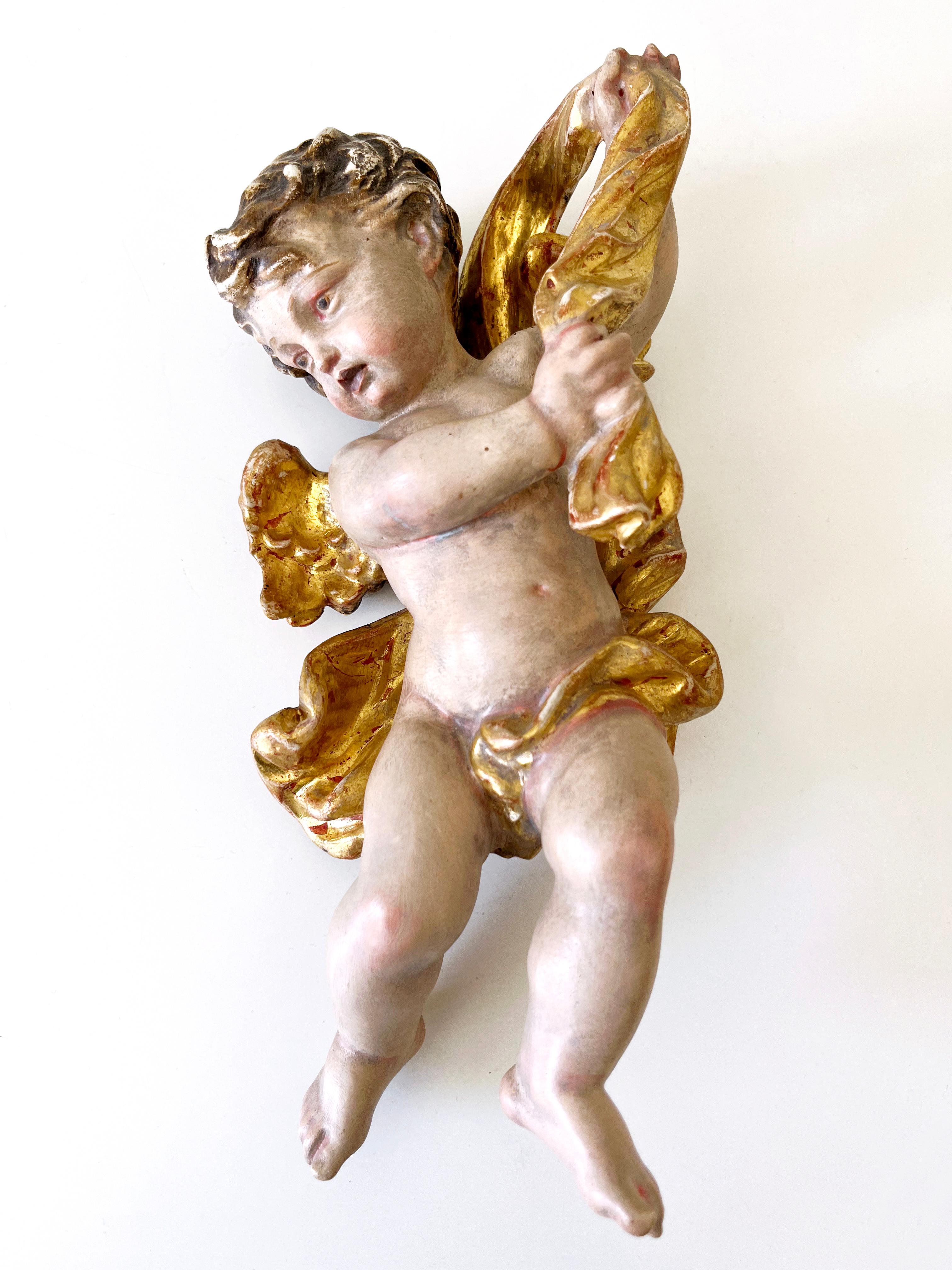 Mid-Century Modern Set of Four Beautiful Polychrome Hand-Carved Wood Putti / Cherubs 1960s Germany For Sale