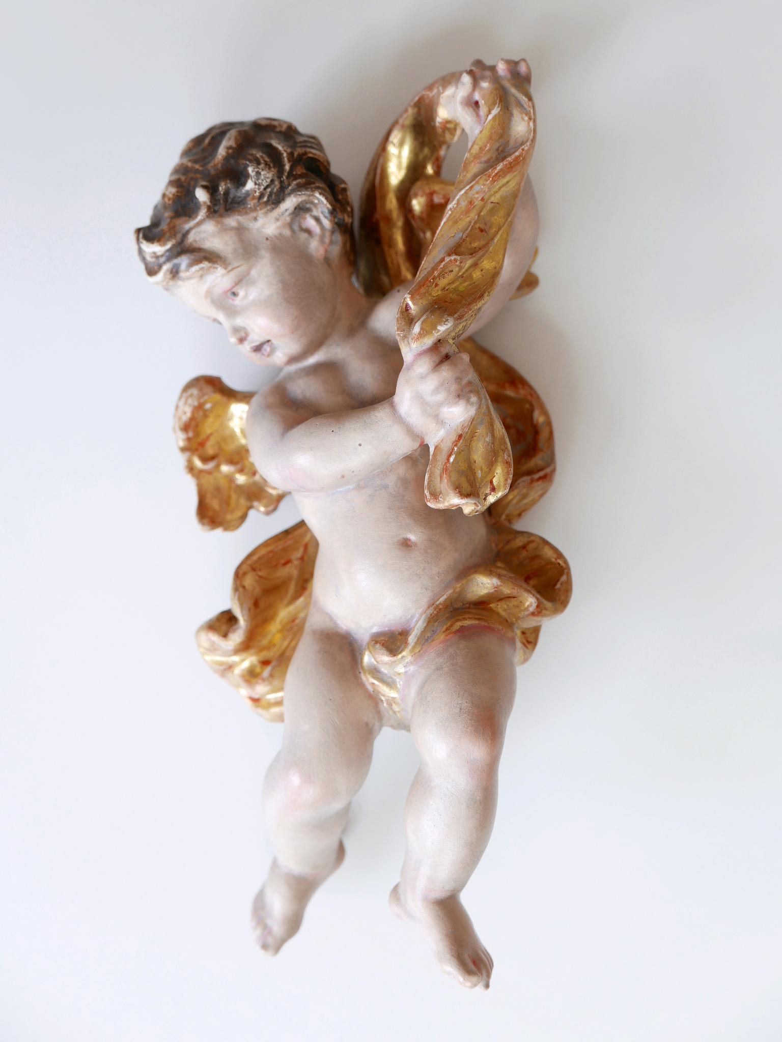 Set of Four Beautiful Polychrome Hand-Carved Wood Putti / Cherubs 1960s Germany For Sale 1