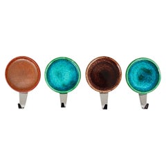 Set of Four Beautiful Wall Coat Hooks with Enameled Covers, Italy, 1960s