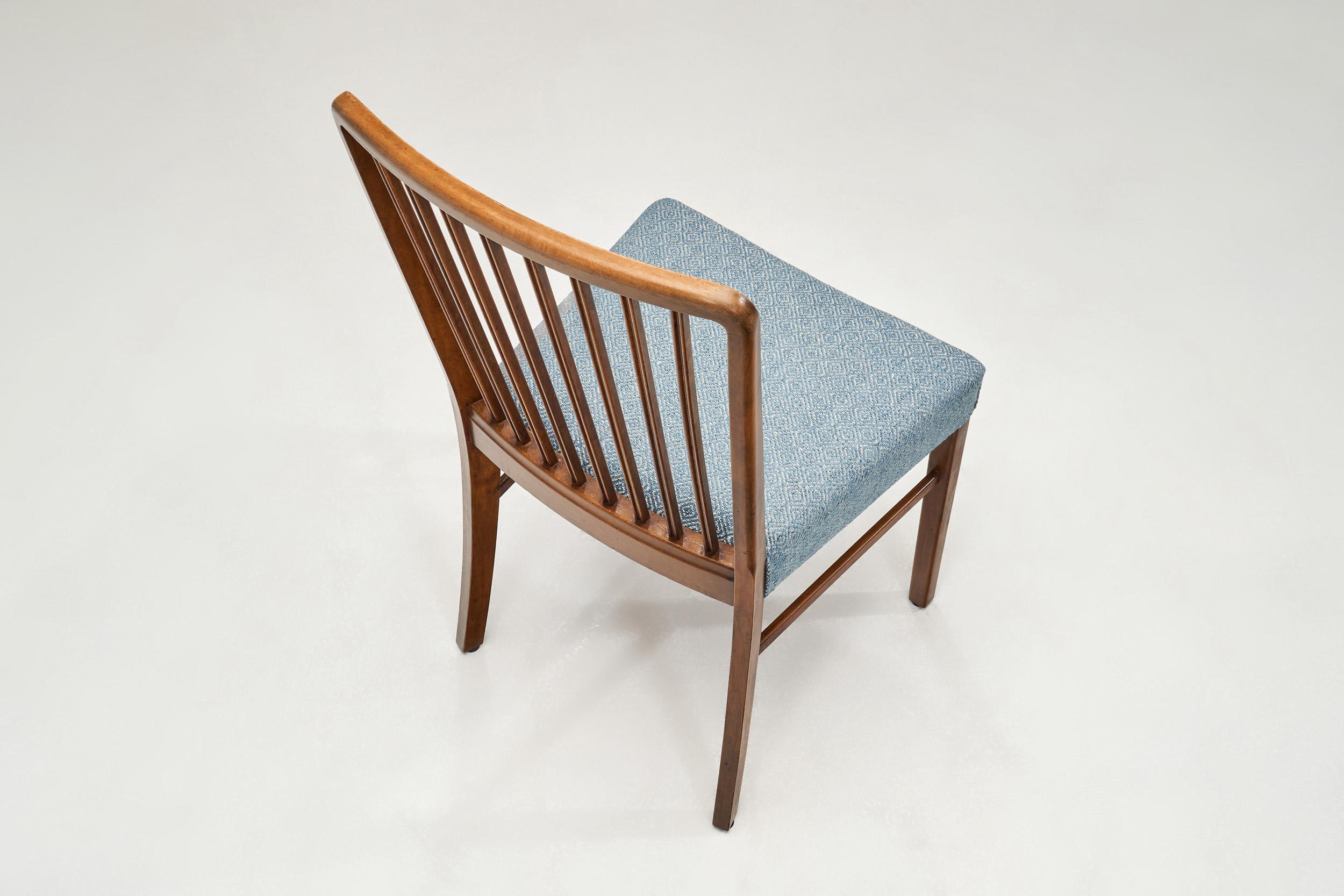 Fabric Set of Four Beech Danish Cabinetmaker Dining Chairs, Denmark Mid-20th Century For Sale