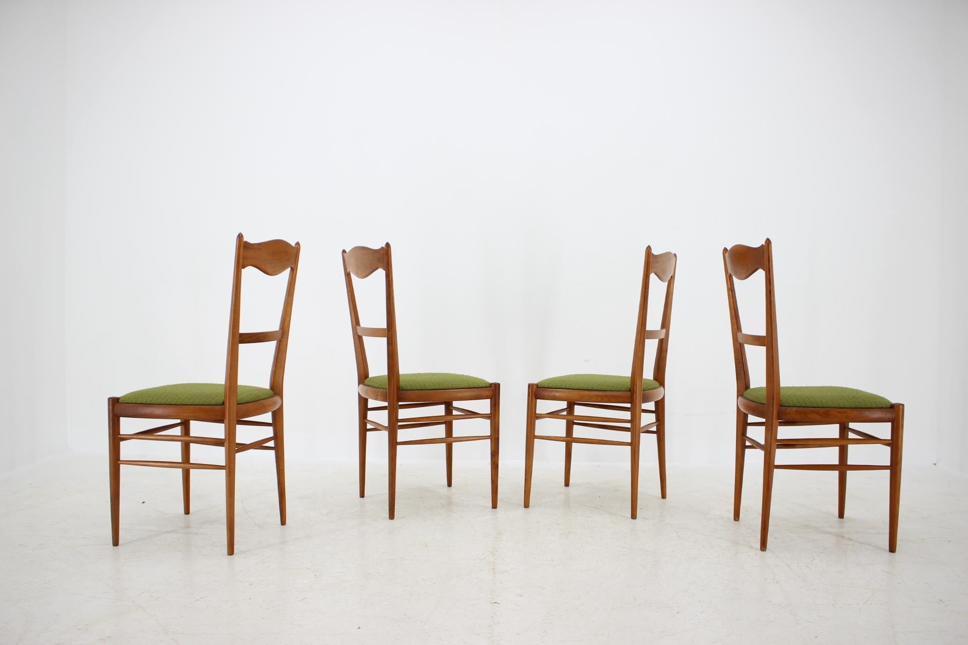 Italian Set of Four Beech Dining Chairs, 1960s For Sale
