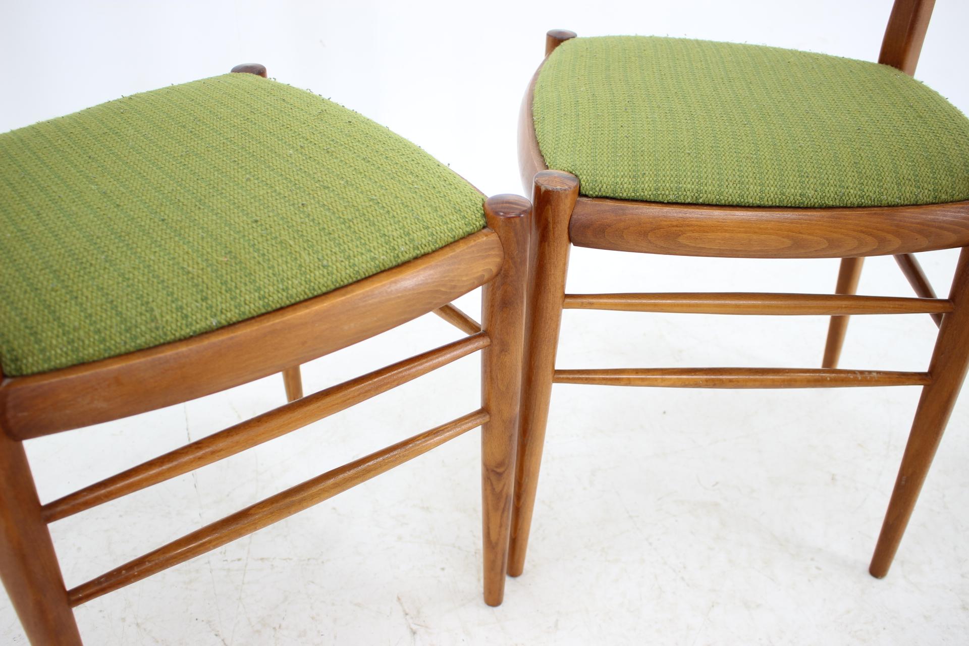 Fabric Set of Four Beech Dining Chairs, 1960s For Sale