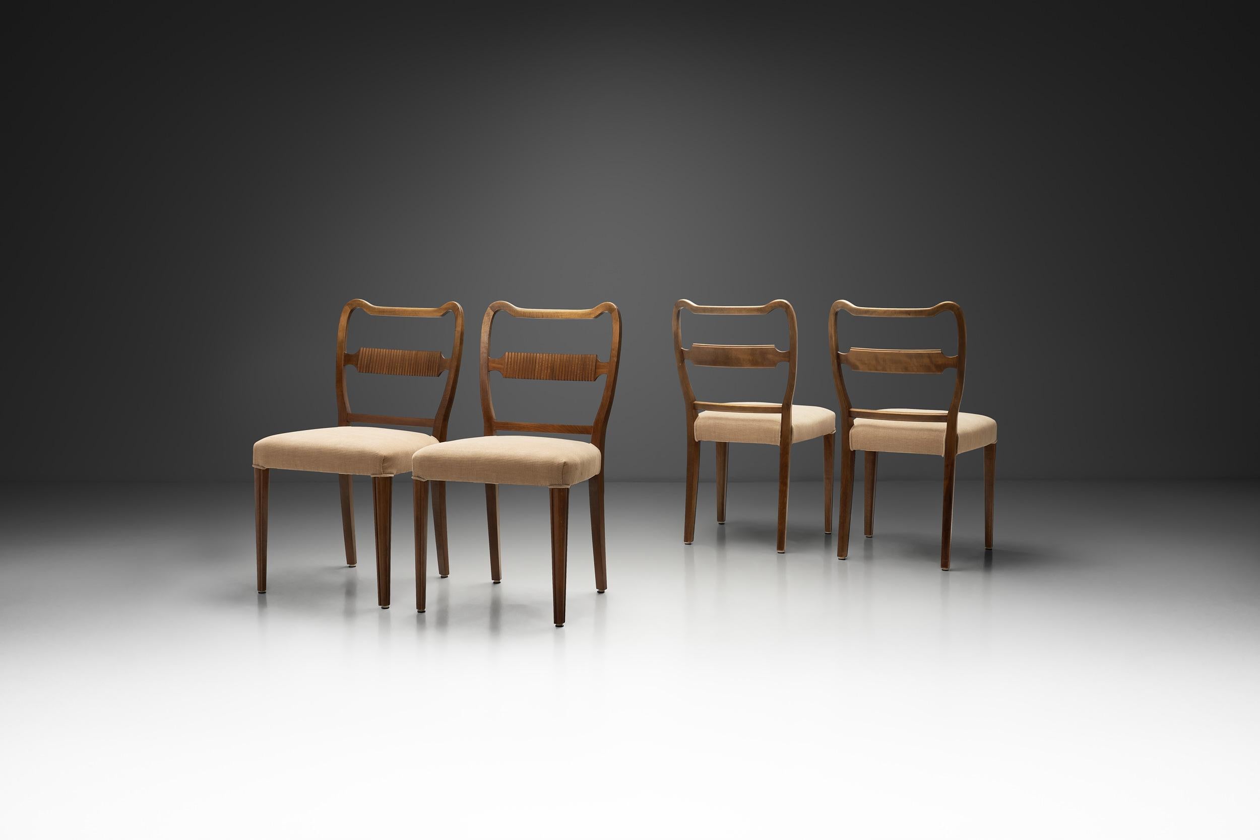 Mid-Century Modern Set of Four Beech Dining Chairs, Europe Mid-20th Century For Sale