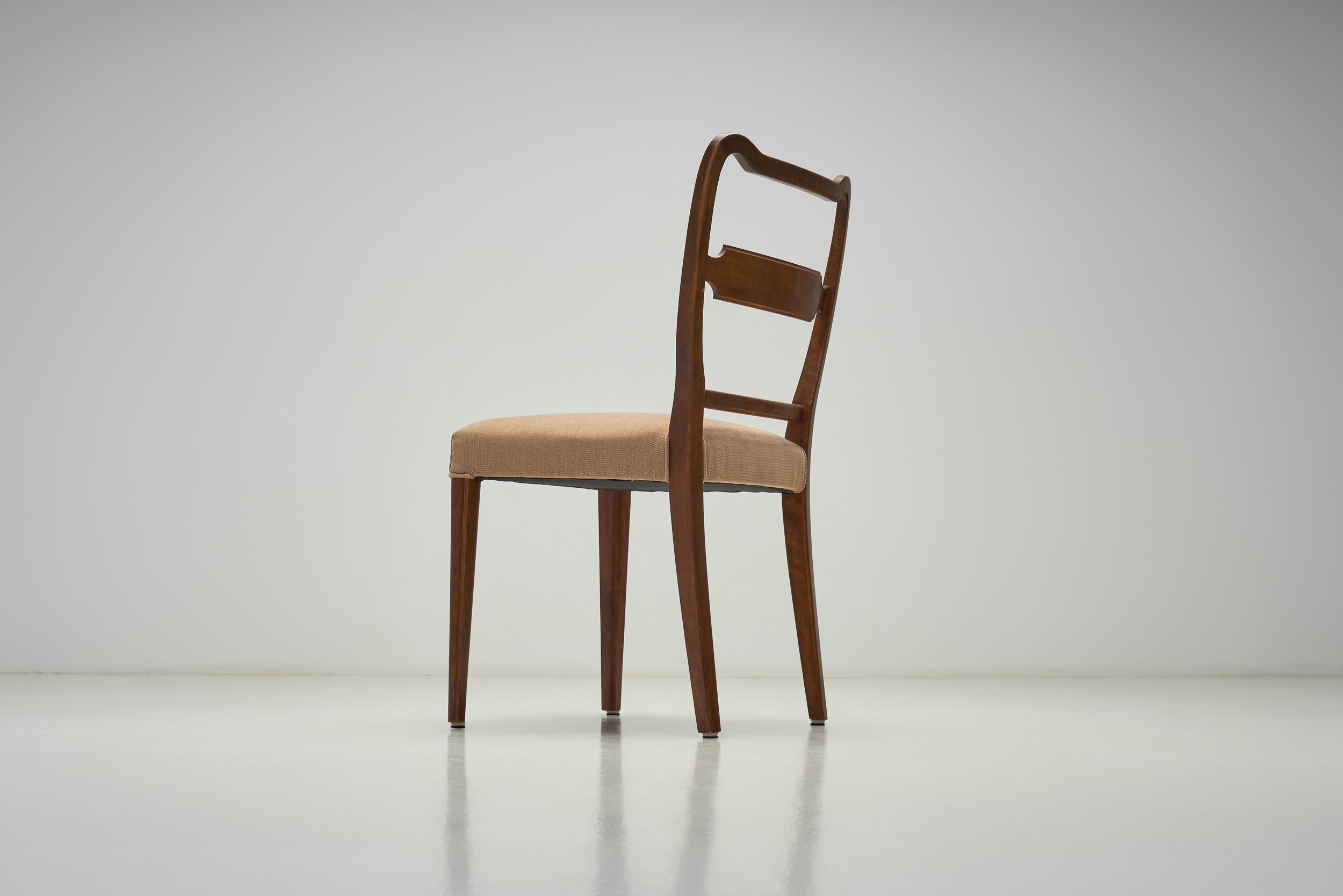 Fabric Set of Four Beech Dining Chairs, Europe Mid-20th Century For Sale