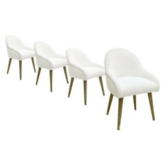 Set of Four Beechwood, Brass and Bouclé Chairs
