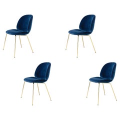 Set of Four Beetle Dining Chair, Conic Brass Base, Belsuede #132