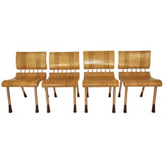 Set of Four Mid Century Belgian Bentwood Industrial Dining Chairs