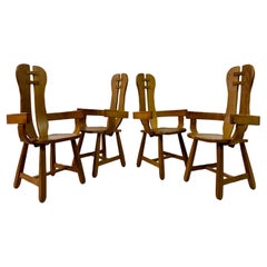 Set of Four Belgian Brutalist Armchairs by De Puydt in Oak