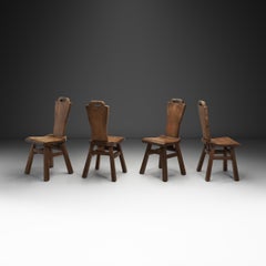 Set of Four Belgian Brutalist Chairs in Heavy Oak, Belgium, 1970s