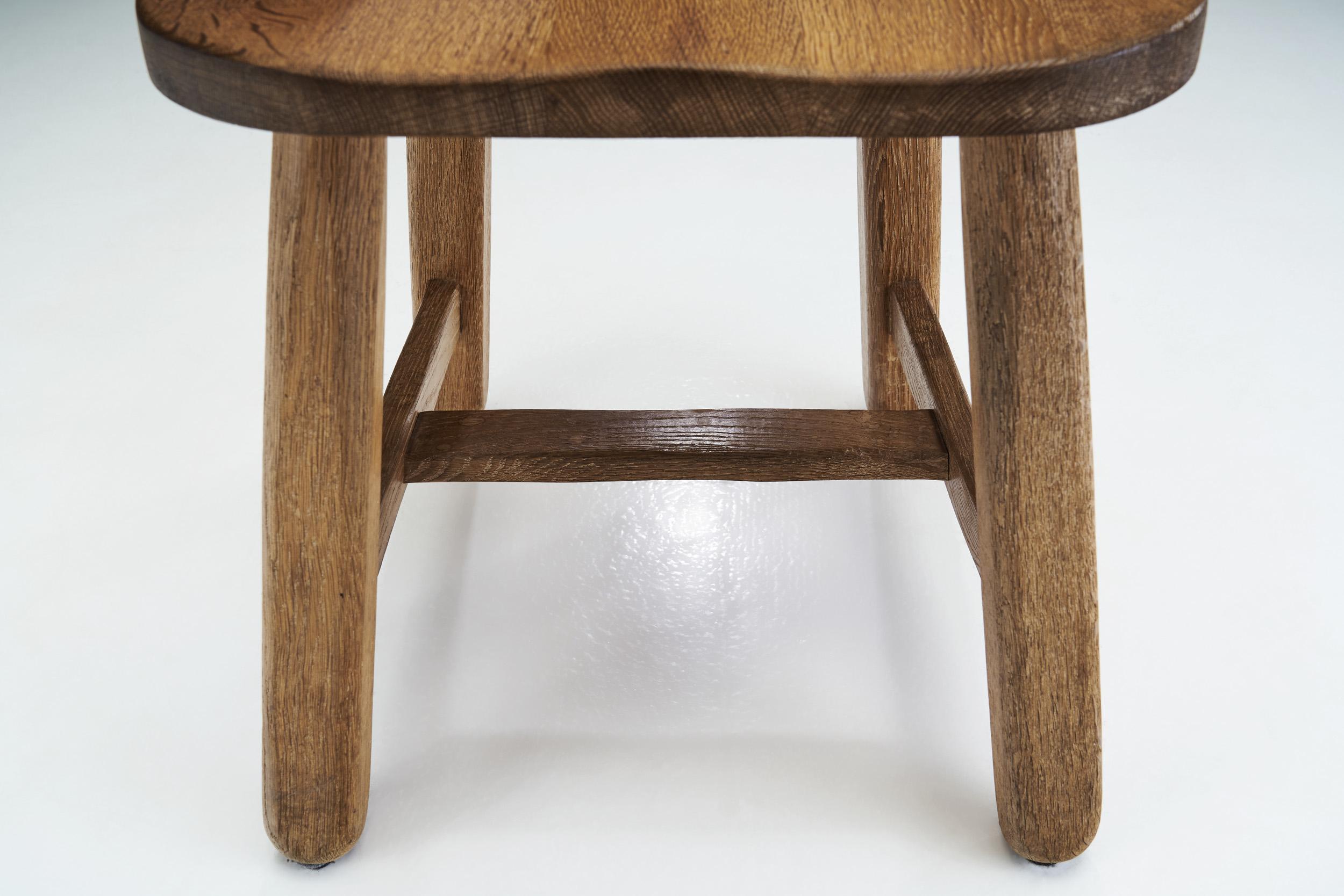 Set of Four Belgian Brutalist Oak Dining Chairs, Belgium 1970s For Sale 5