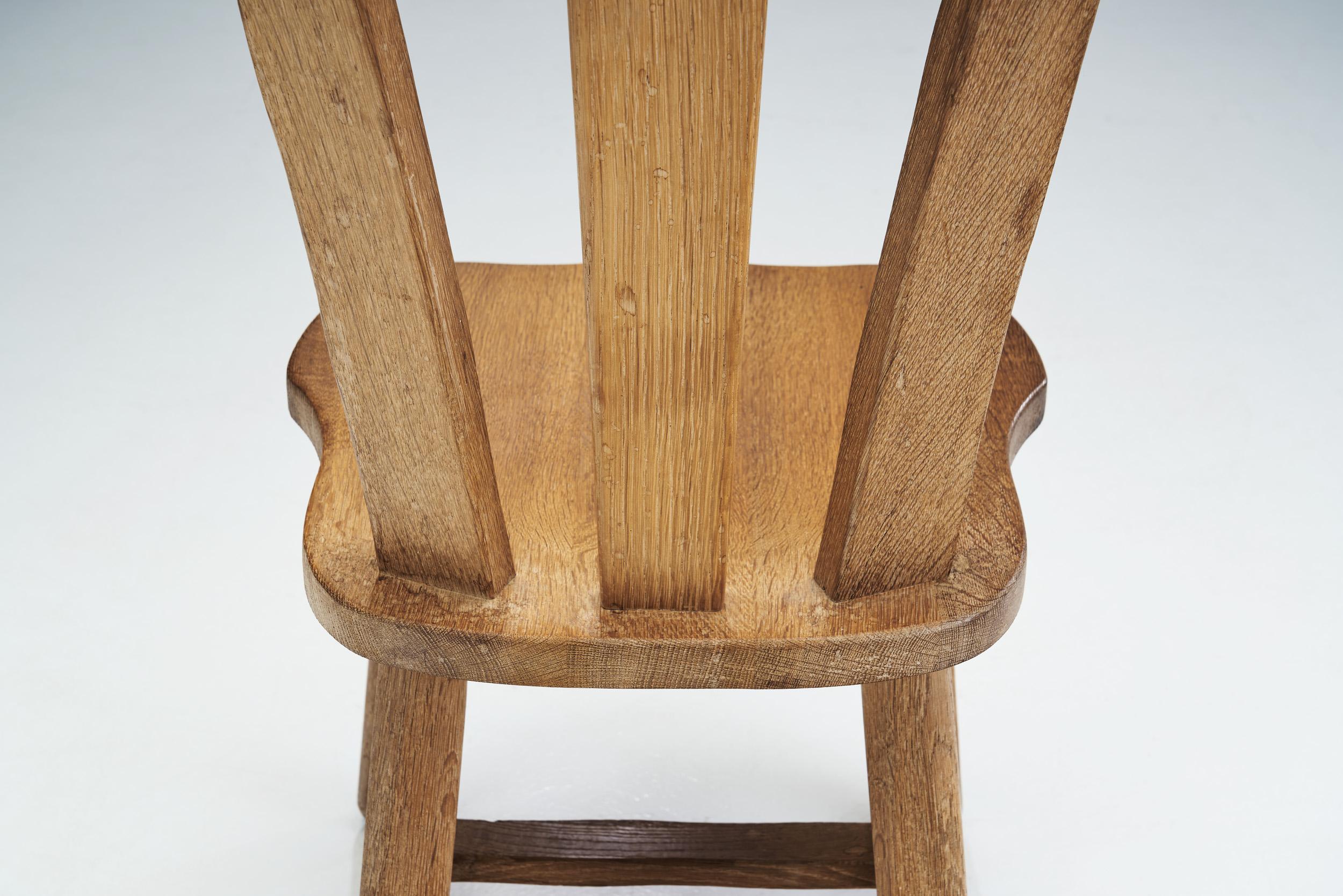 Set of Four Belgian Brutalist Oak Dining Chairs, Belgium 1970s For Sale 1