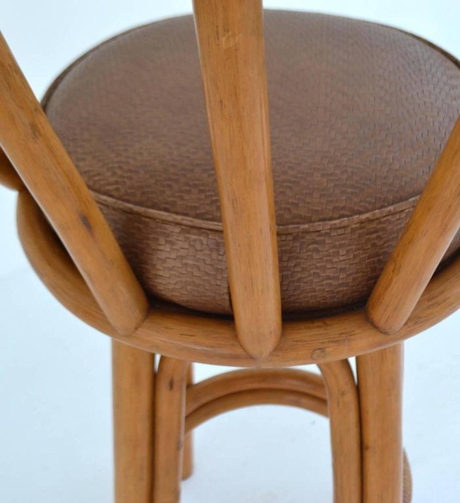 Mid-Century Modern Set of Four Bent Bamboo Bar Stools For Sale