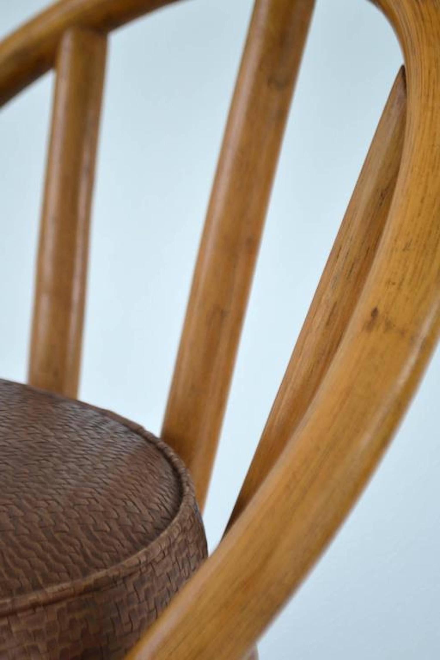 Mid-20th Century Set of Four Bent Bamboo Bar Stools For Sale