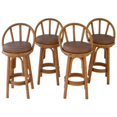 Vintage Set of Four Bent Bamboo Bar Stools