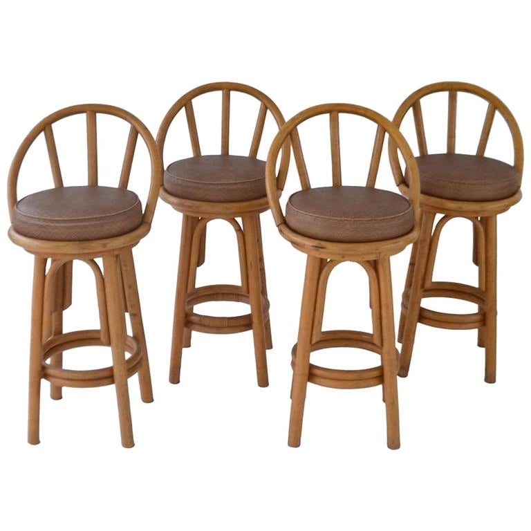 Set of Four Bent Bamboo Bar Stools For Sale at 1stdibs