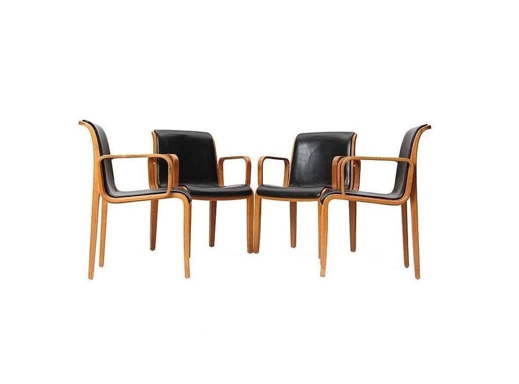 Mid-Century Modern Set of Four Bentwood Upholstered Armchairs by Bill Stephens for Knoll For Sale