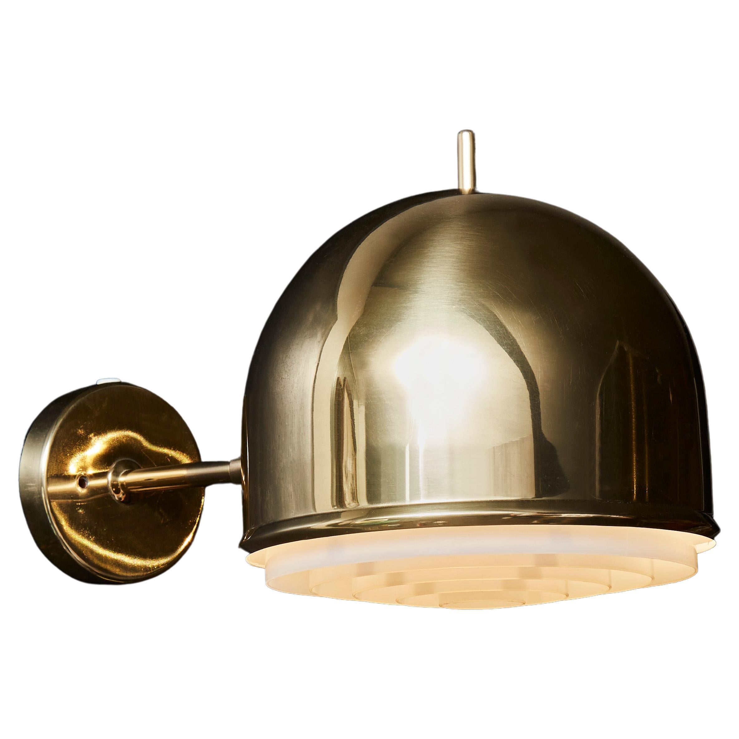 Set of Four Bergboms Brass Wall Sconces with Acrylic Diffusers For Sale