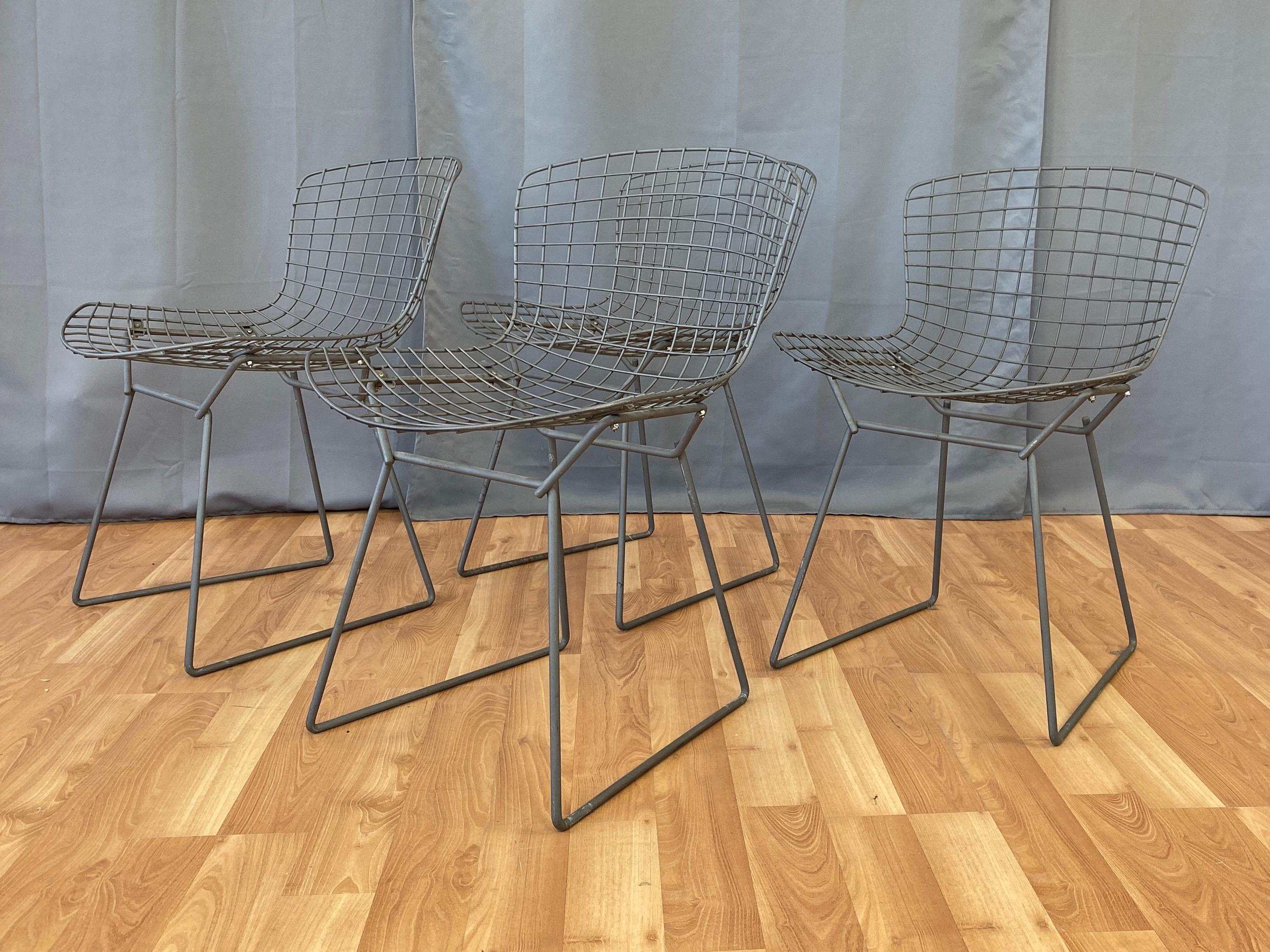 Mid-Century Modern Set of Four Bertoia for Knoll Grey 420C Side Chairs, Early 1980s