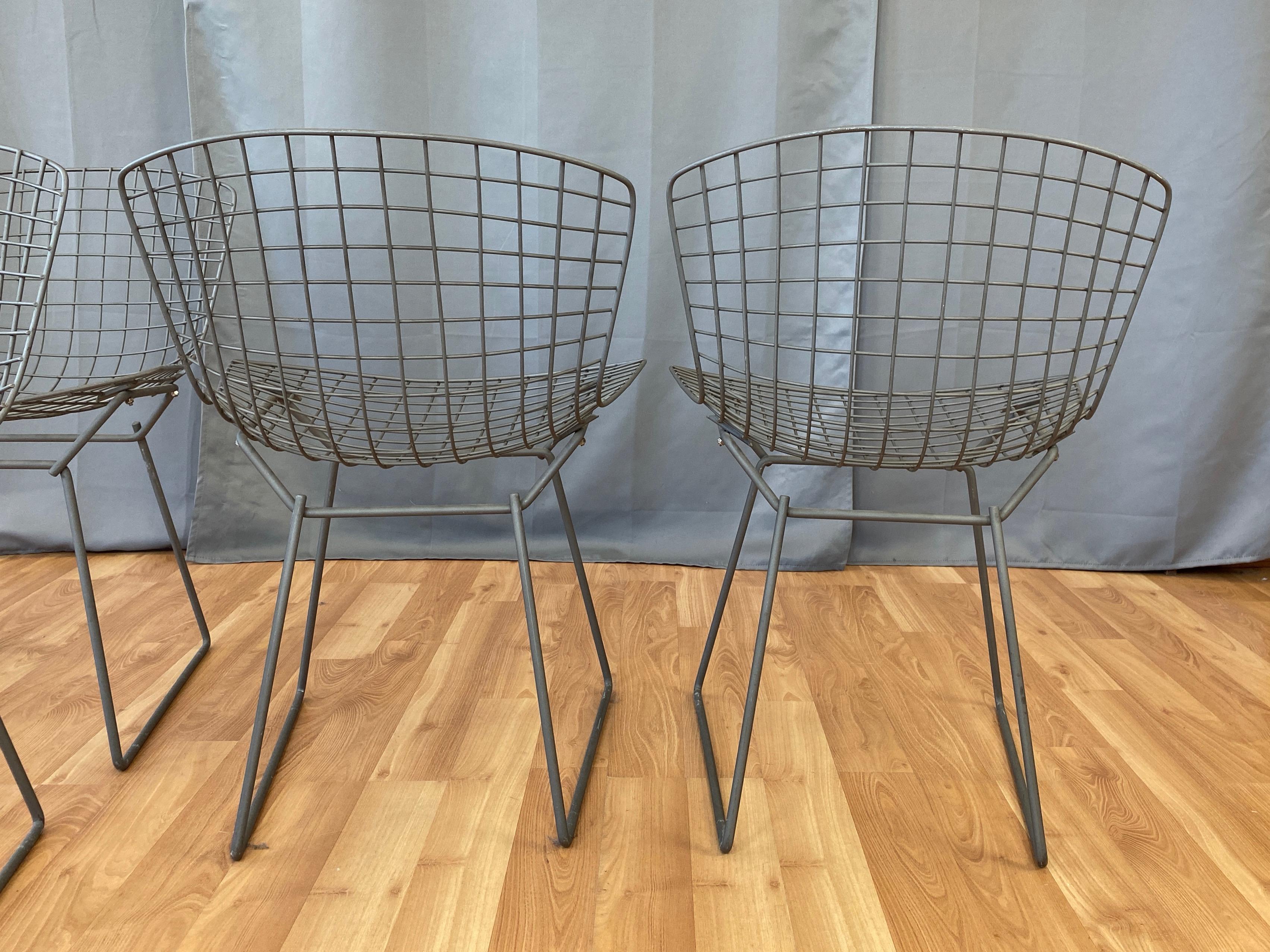 Steel Set of Four Bertoia for Knoll Grey 420C Side Chairs, Early 1980s
