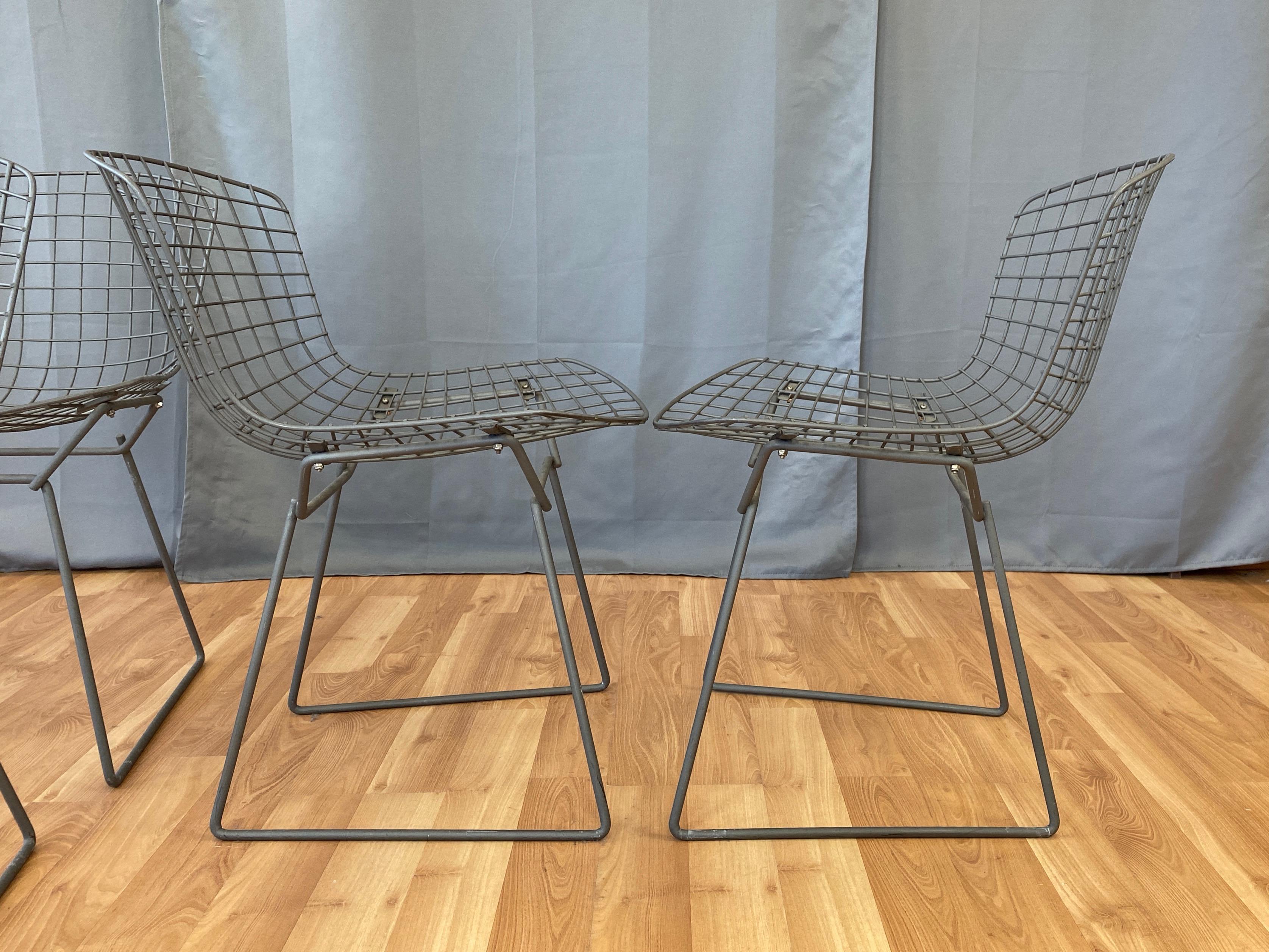 Set of Four Bertoia for Knoll Grey 420C Side Chairs, Early 1980s 1