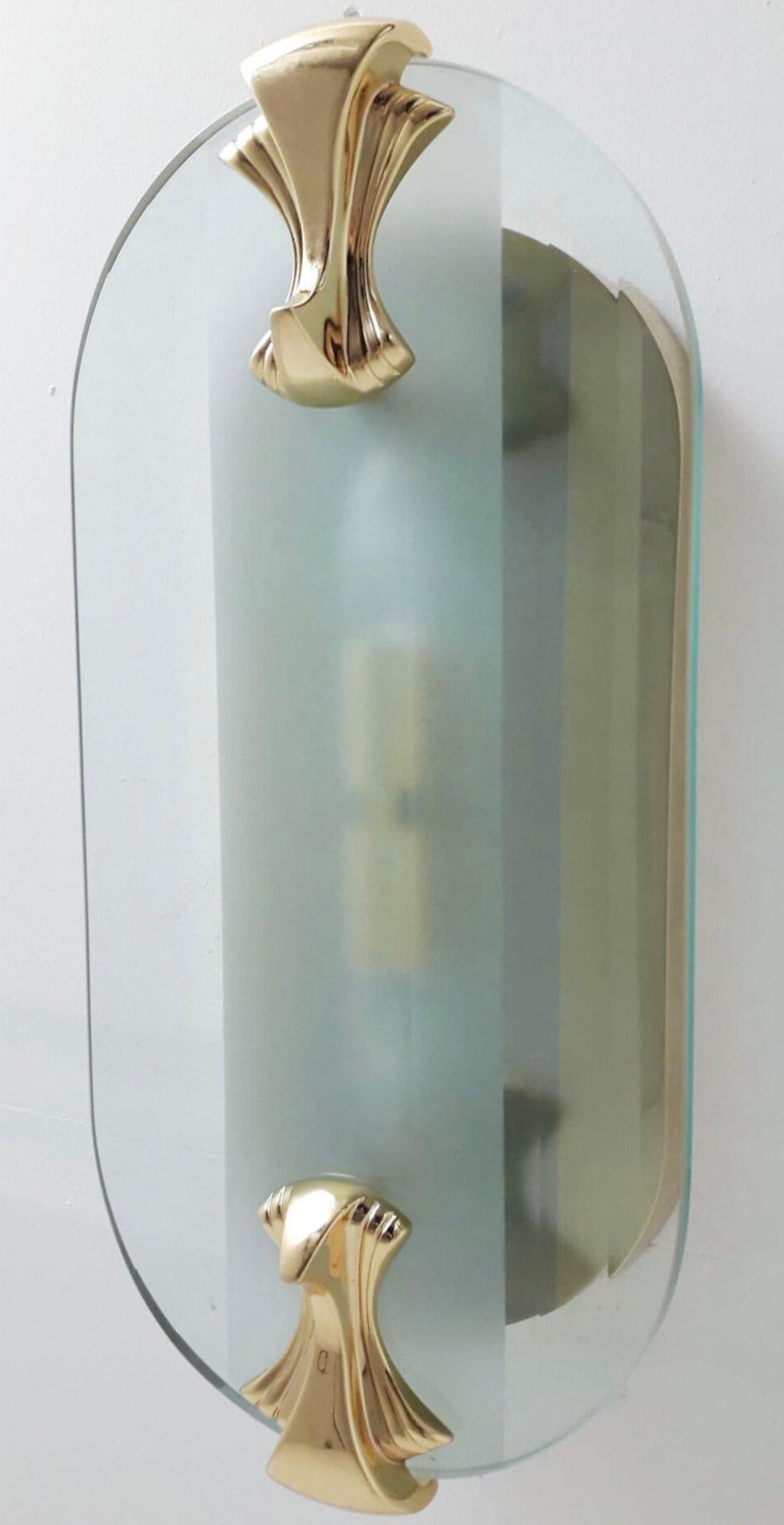 Glass Set of Four Beveled Art Deco Style Sconces by Fratelli Martini. Italy, 1970's. For Sale