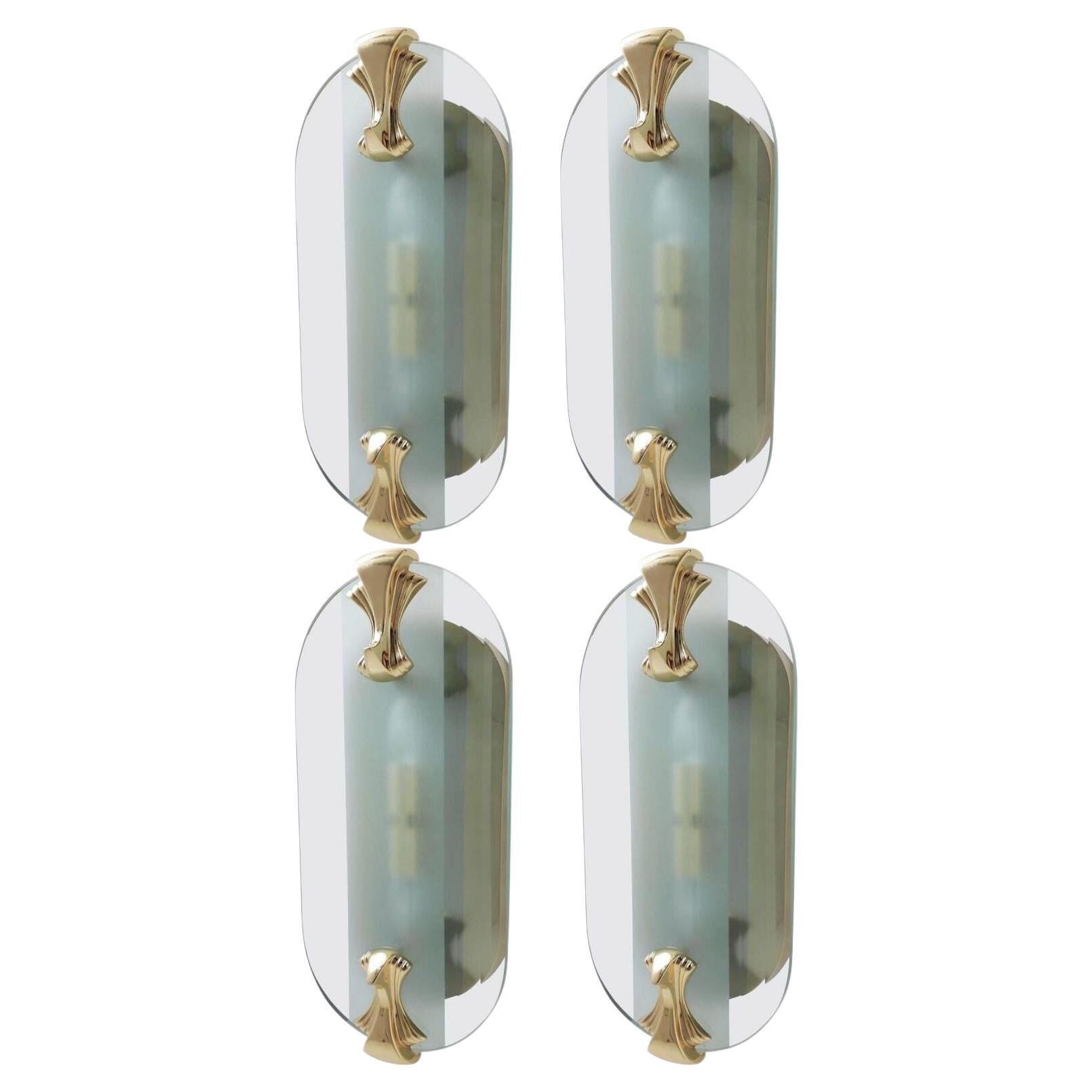 Set of Four Beveled Art Deco Style Sconces by Fratelli Martini. Italy, 1970's.