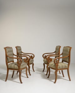 Set of Four Biedermeier Armchairs with Patterned Upholstery