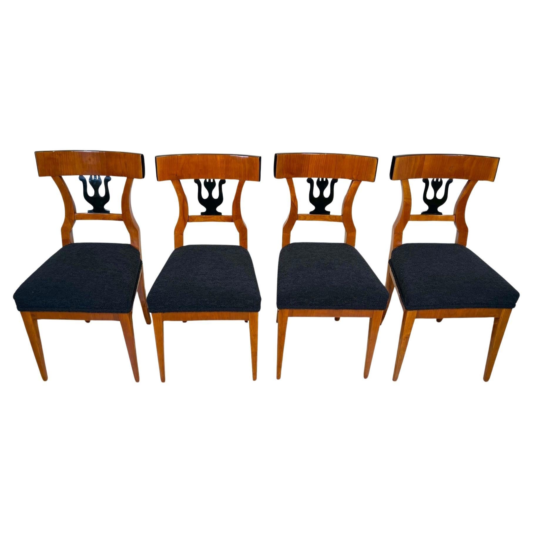 Set of Four Biedermeier Chairs, Cherry Veneer, South Germany circa 1830