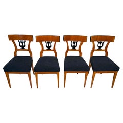 Antique Set of Four Biedermeier Chairs, Cherry Veneer, South Germany circa 1830