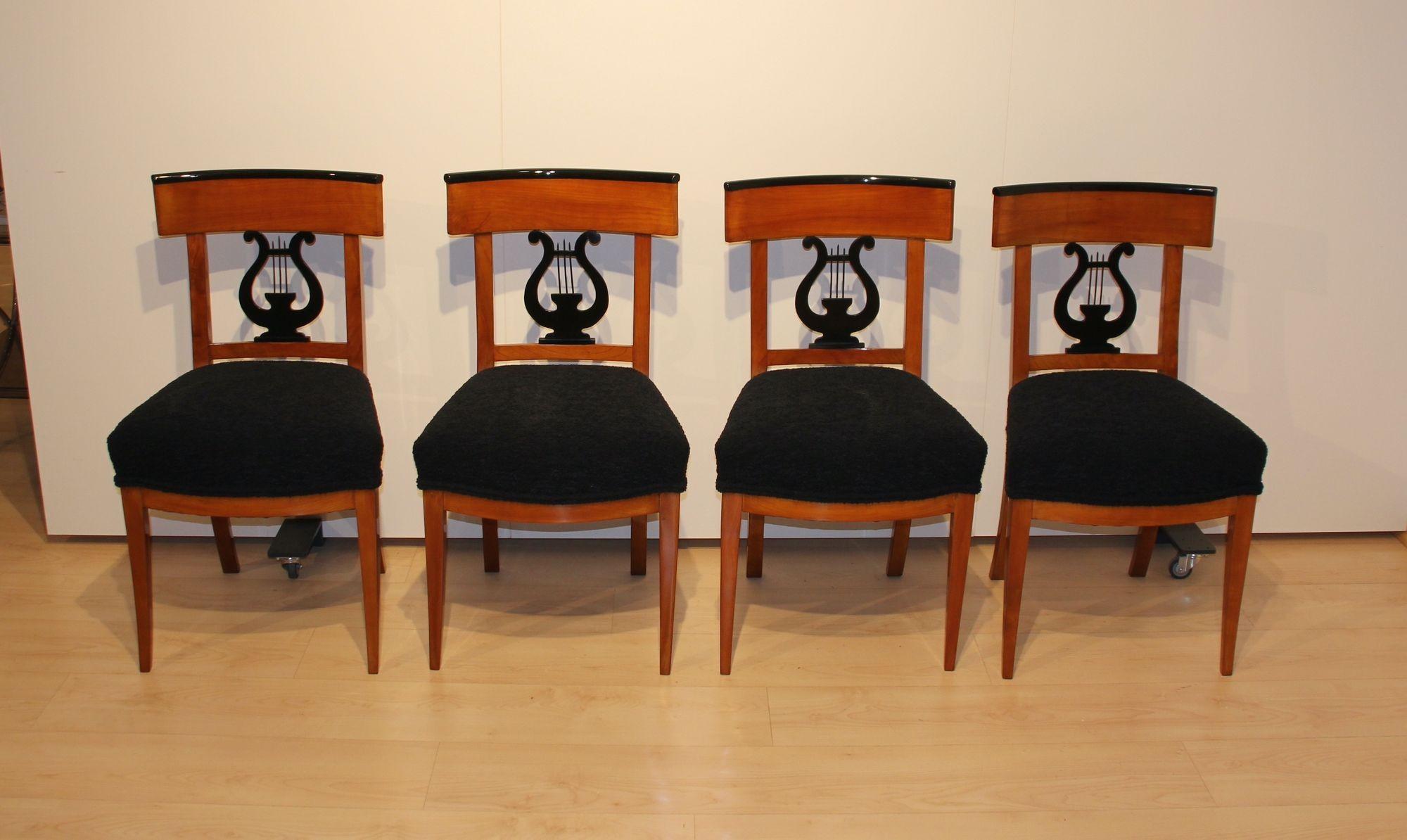 Ebonized Set of Four Biedermeier Chairs, Cherry Wood, South Germany circa 1830