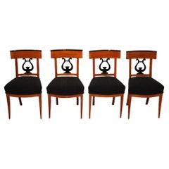 Antique Set of Four Biedermeier Chairs, Cherry Wood, South Germany circa 1830