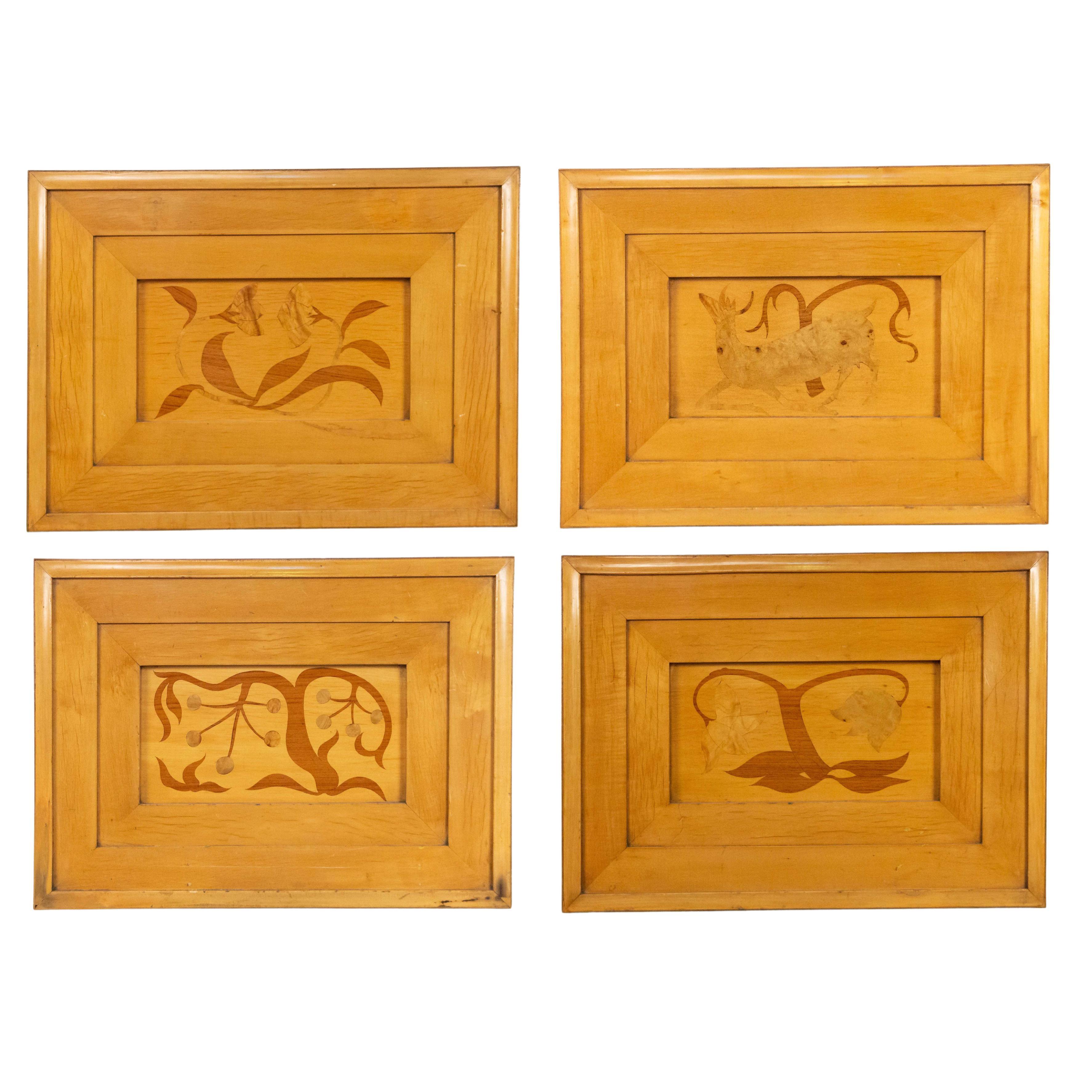 Set of Four Biedermeier Style Botanical Wooden Wall Plaques For Sale
