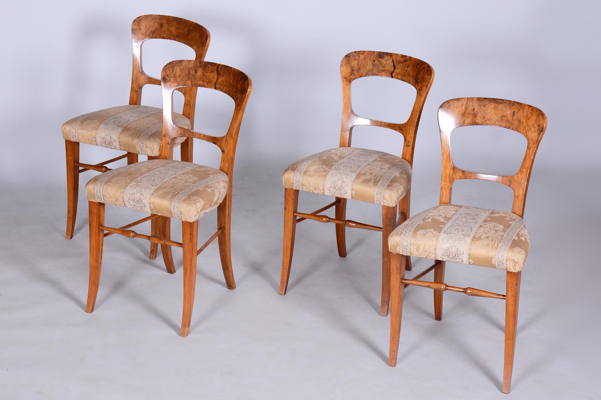 Wood Set of Four Biedermeier Walnut Chairs, Original Condition, Czechia, 1830s For Sale