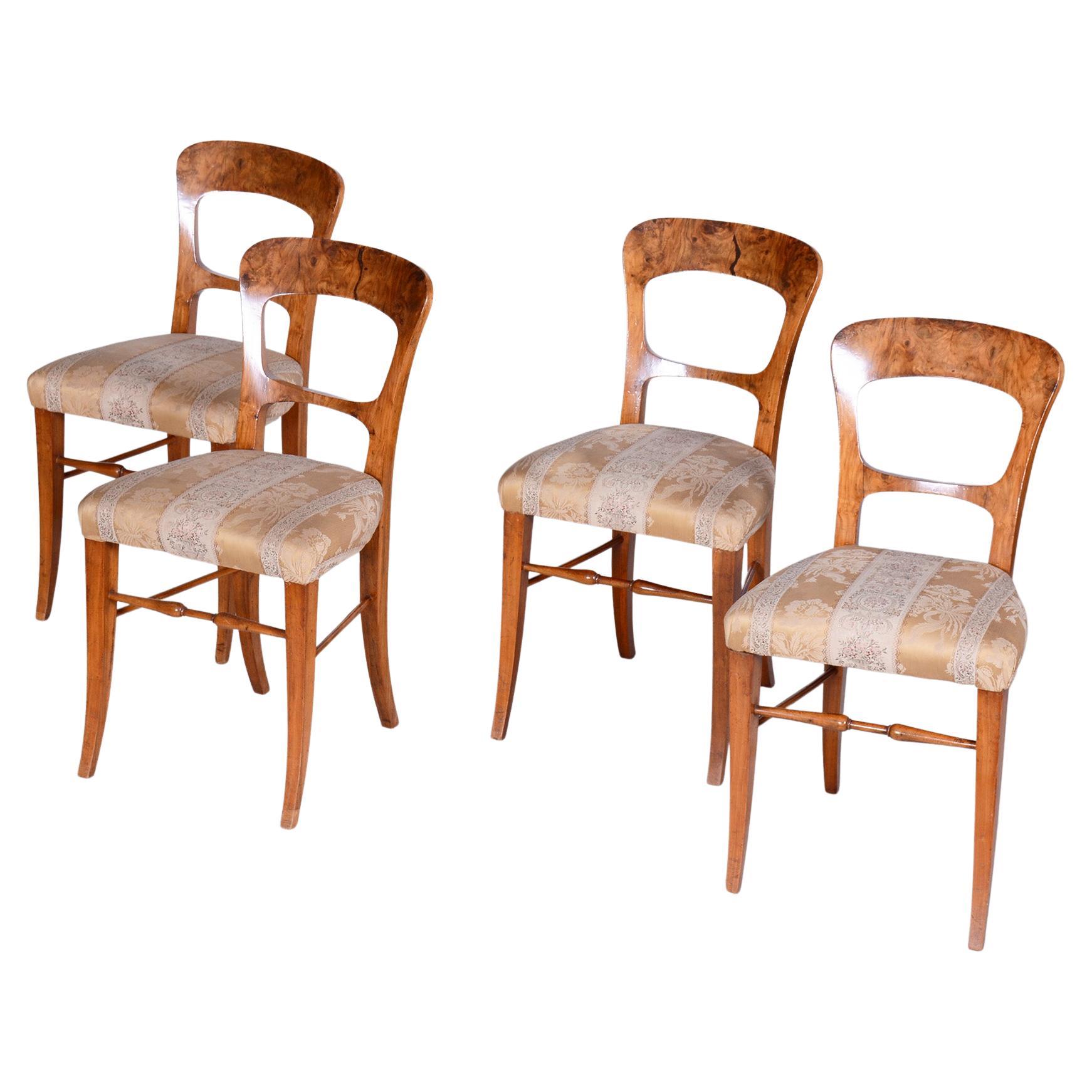 Set of Four Biedermeier Walnut Chairs, Original Condition, Czechia, 1830s For Sale