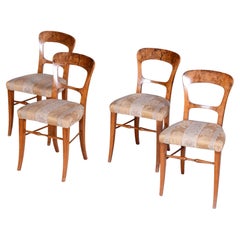 Set of Four Biedermeier Walnut Chairs, Original Condition, Czechia, 1830s