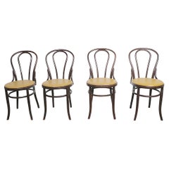 Antique Set of Four Bistro Cafe Bentwood  Dining Chairs att. to Thonet 