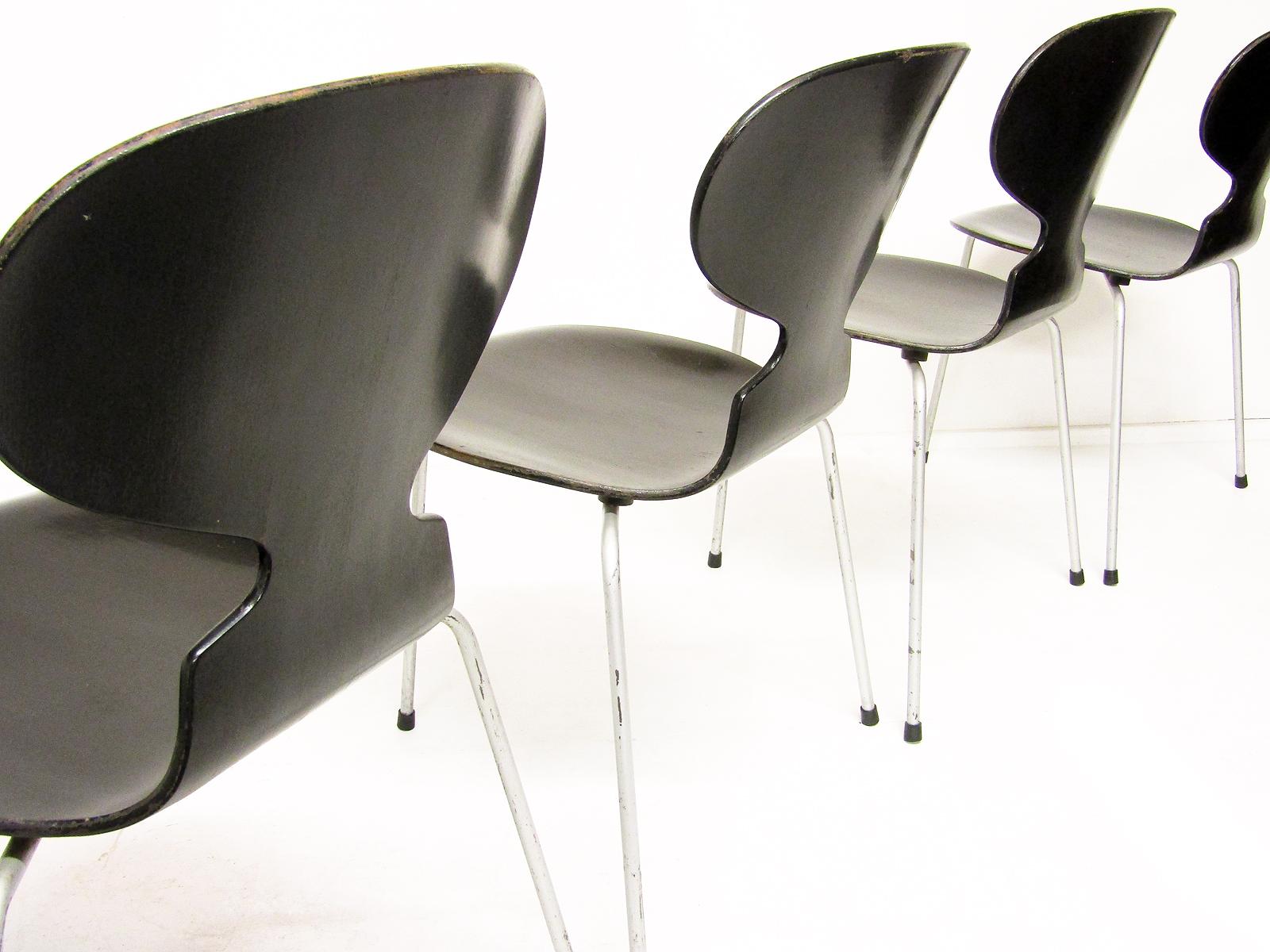 Metal Set of Four Black 1950s Danish Ant Chairs by Arne Jacobsen for Fritz Hansen