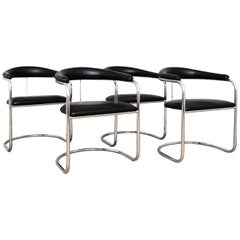 Set of Four Black Anton Lorenz for Thonet Chrome Chairs