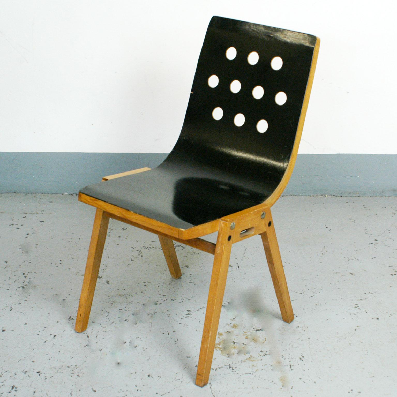 Set of Four Black Austrian Midcentury Roland Rainer Stacking Chairs 4
