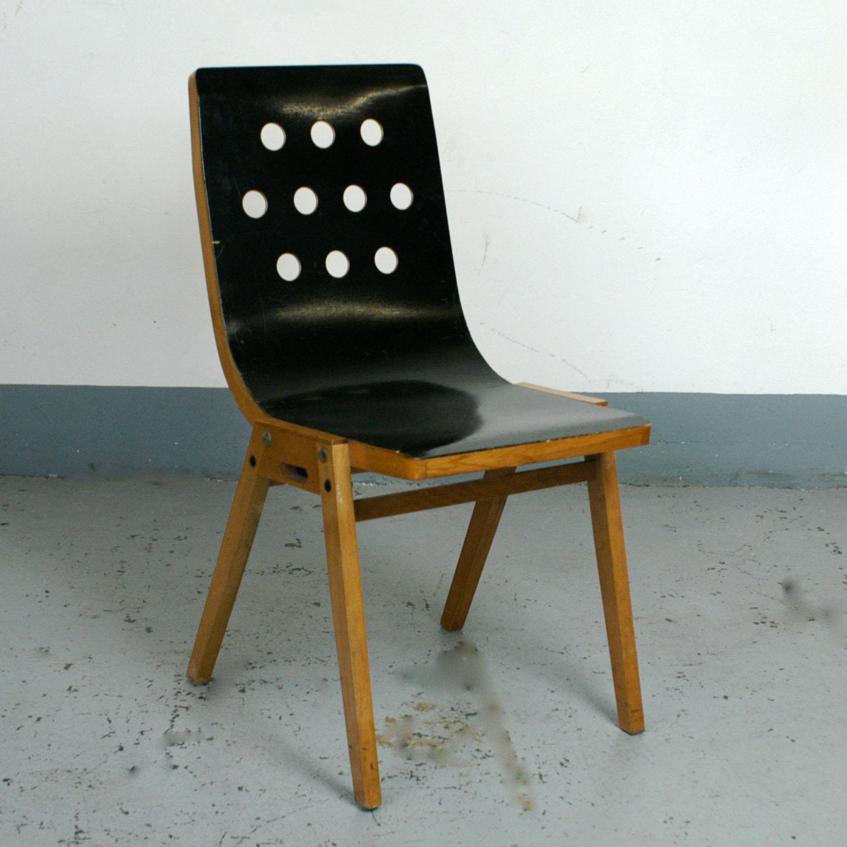 Set of Four Black Austrian Midcentury Roland Rainer Stacking Chairs 1