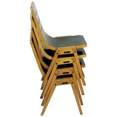 Set of Four Black Austrian Midcentury Roland Rainer Stacking Chairs