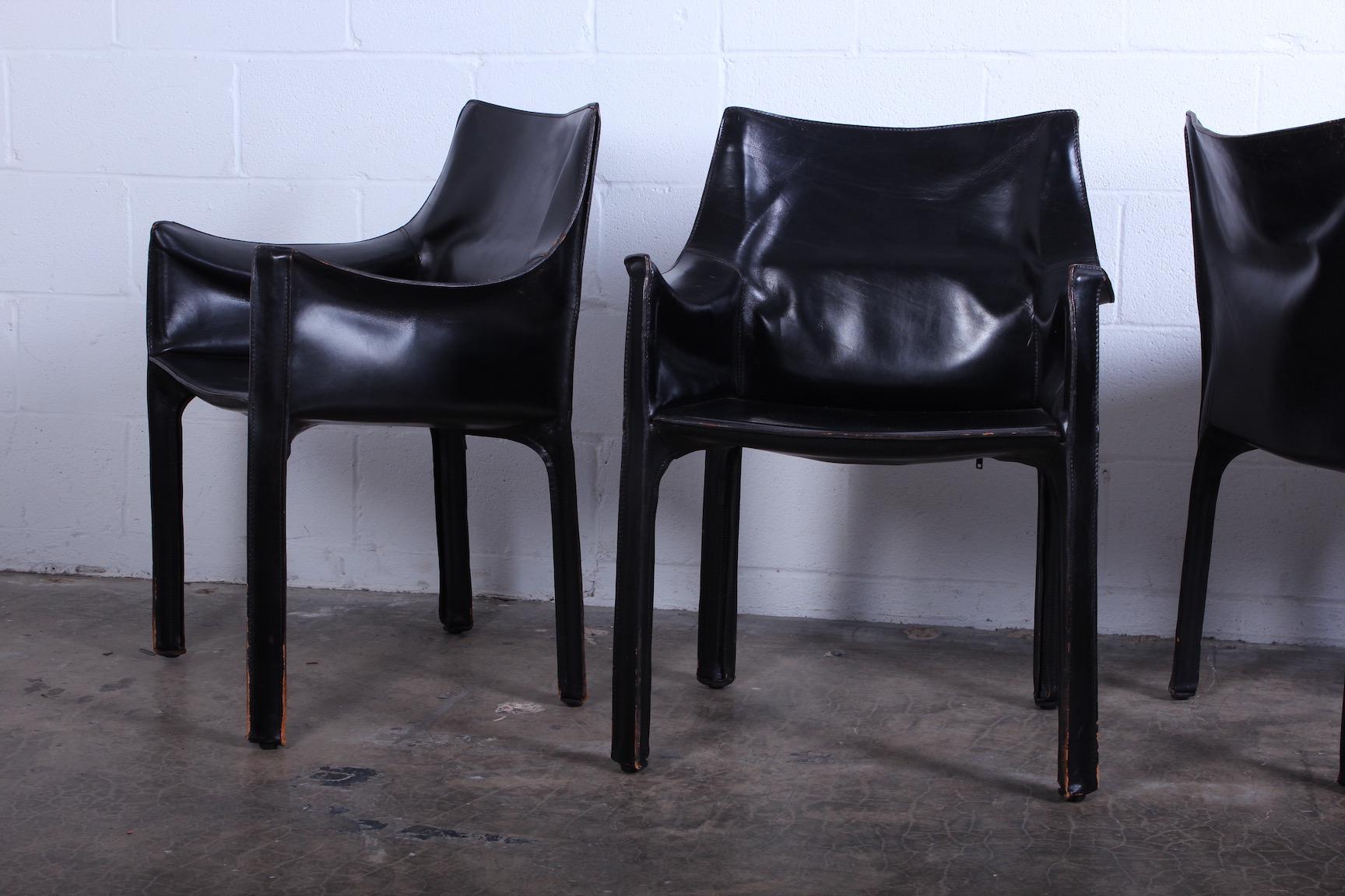 Set of Four Black Cab Armchairs by Mario Bellini for Cassina In Good Condition In Dallas, TX