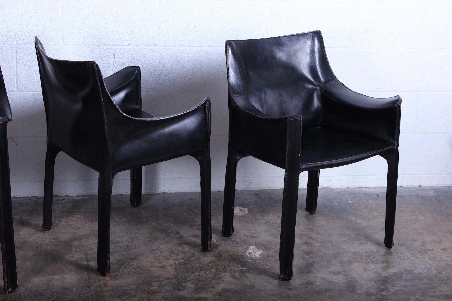 Late 20th Century Set of Four Black Cab Armchairs by Mario Bellini for Cassina