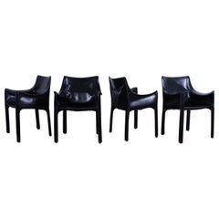 Set of Four Black Cab Armchairs by Mario Bellini for Cassina