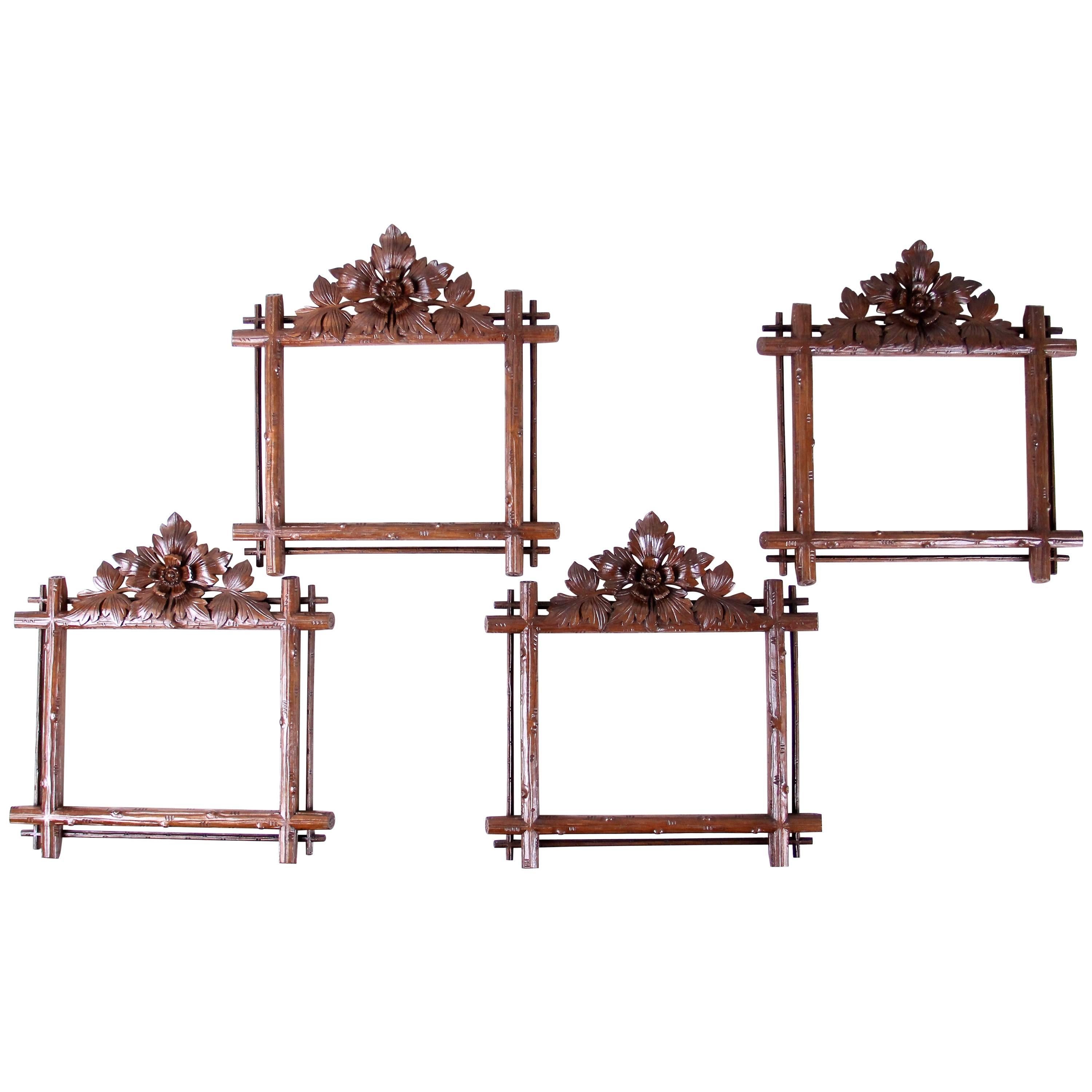 German Set of Four Black Forest Picture Frames/ Wall Mirrors, Austria, circa 1890