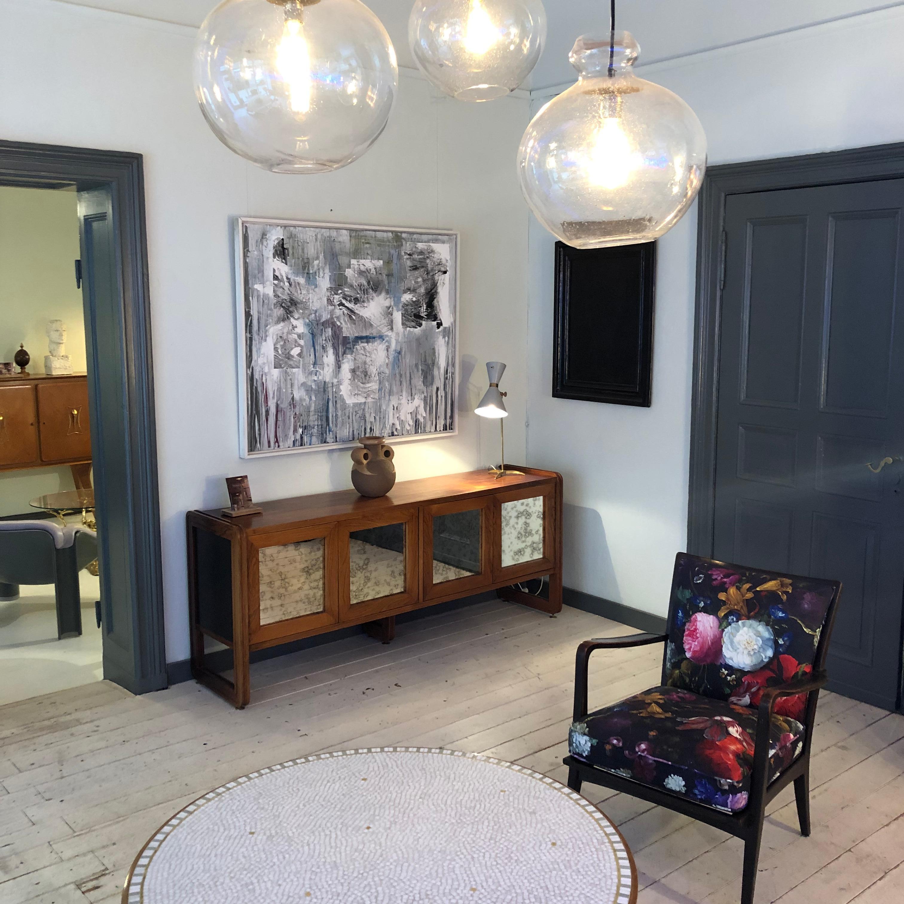 Set of Four Black Italian Midcentury Metal and Leather Stools, circa 1950 4