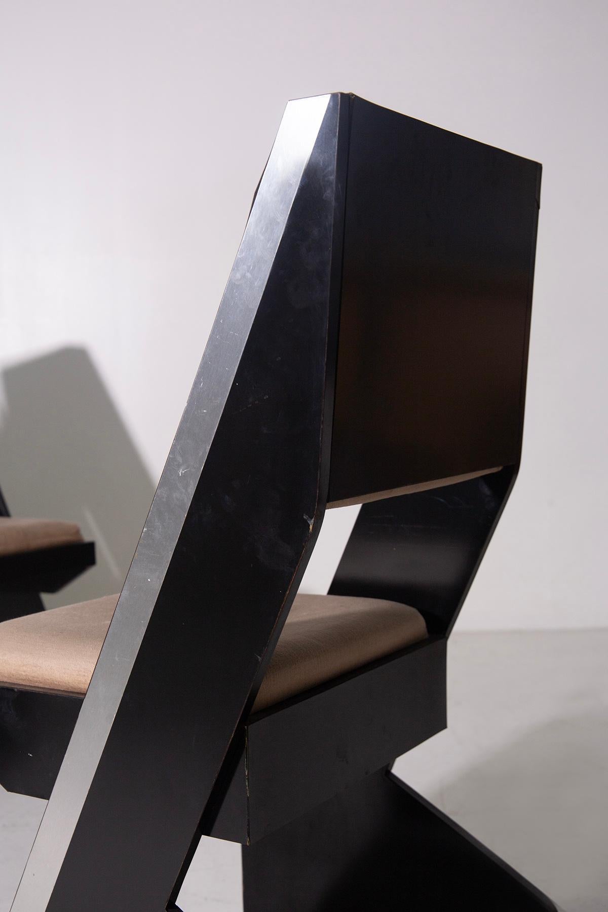 Set of four black Italian post modern chairs For Sale 5