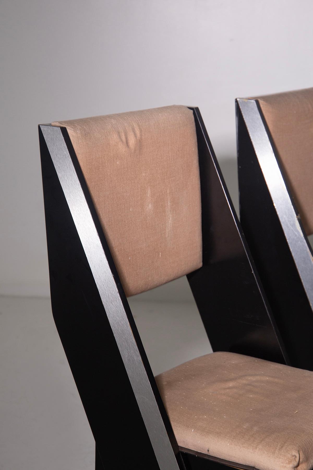 Steel Set of four black Italian post modern chairs For Sale