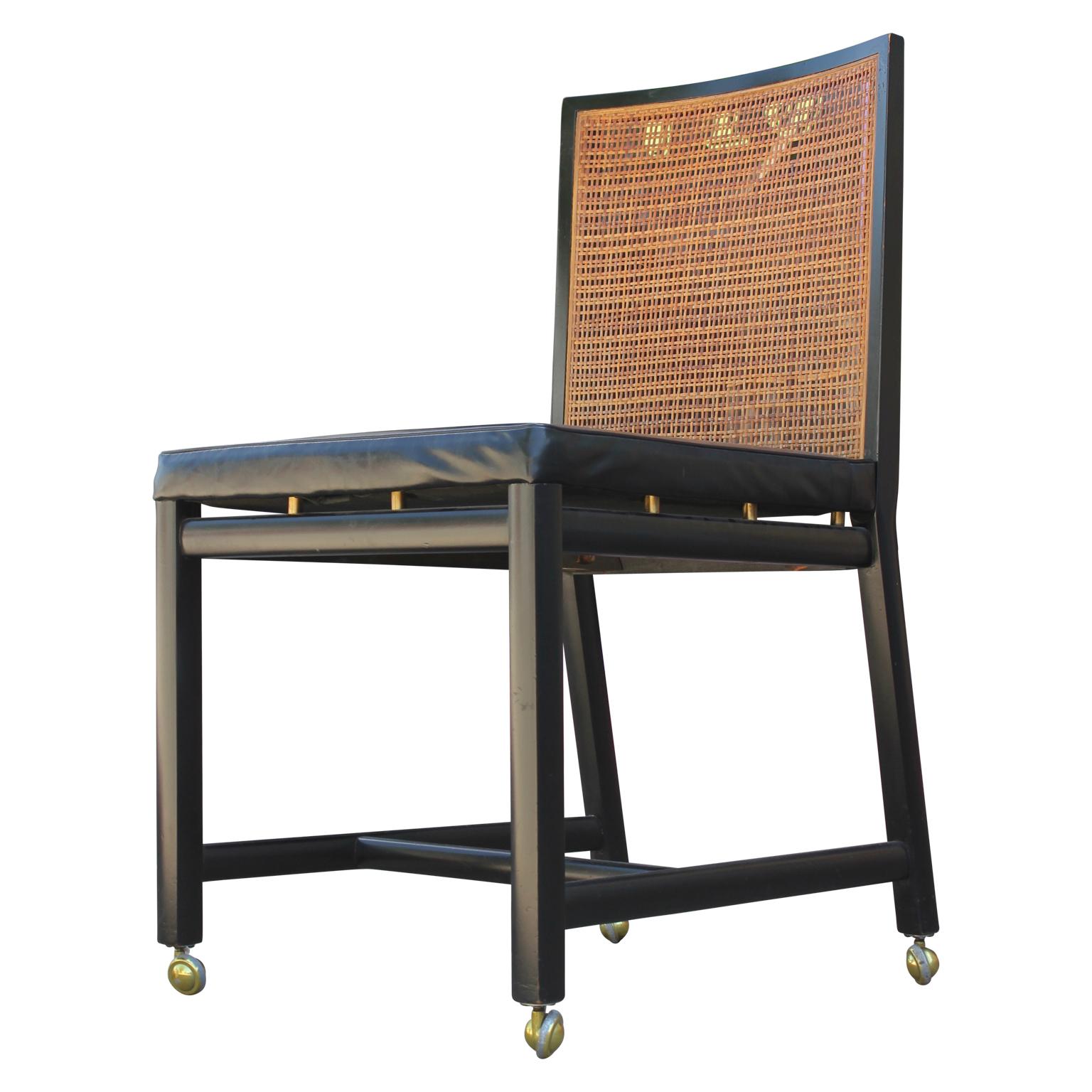 Set of Four Black Lacquer Cane Back Dining Chairs by Michael Taylor for Baker Set of Four Black Lacquer Cane Back Dining Chairs by Michael Taylor for Baker